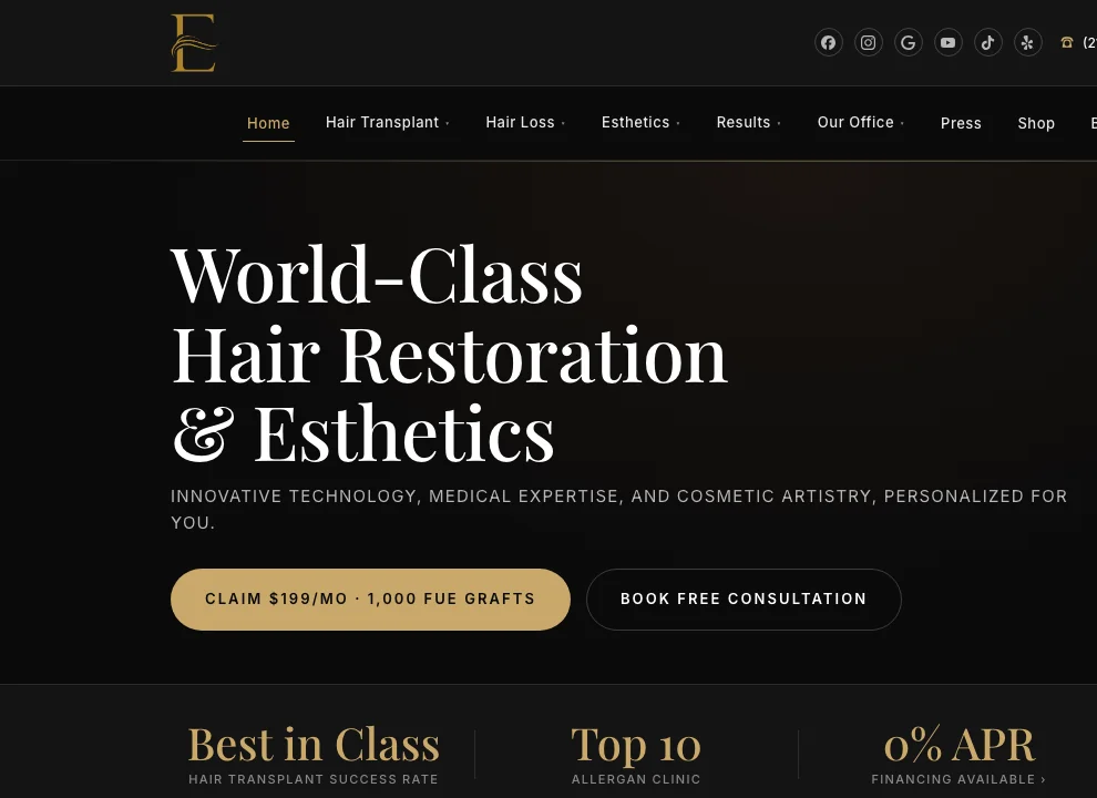Eternal Hair Restoration & Esthetics website